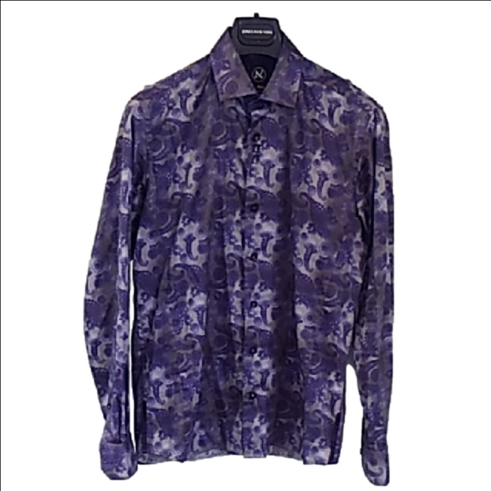 Au Noir Men's Button Up Long Sleeve Paisley Cotton Dress Shirt Size M - Picture 2 of 16
